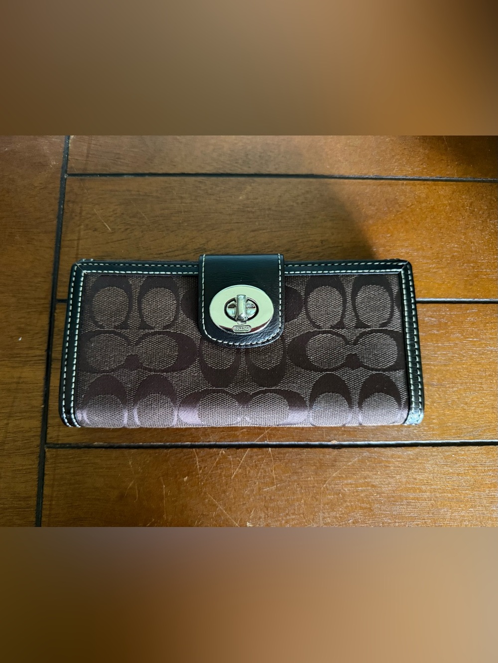 Coach Y2K Chocolate Brown Jacquard Signature Turnlock Bifold Wallet